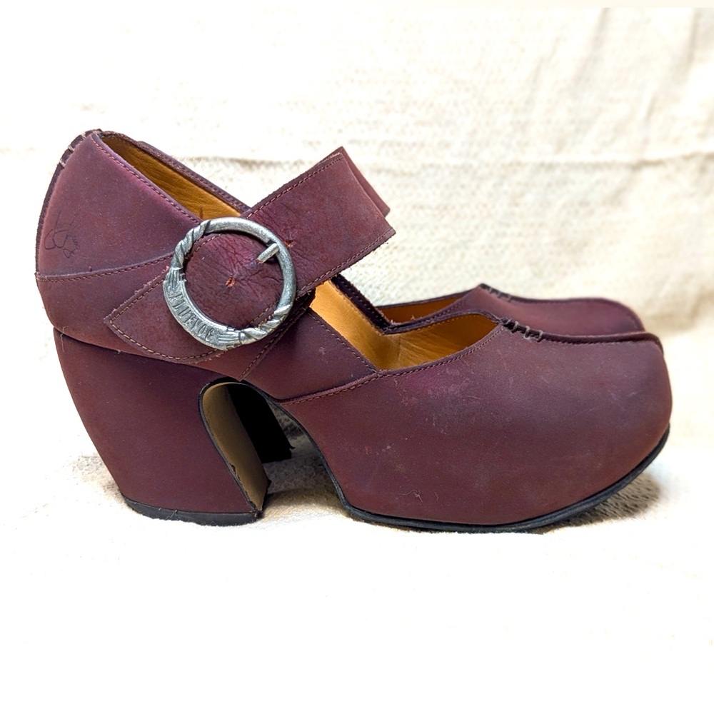 Fluevog Prepare Leader - Burgundy Iridescent Satin - Size 9
